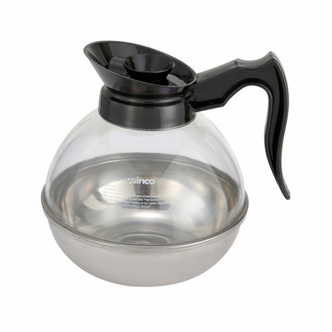 Winco CD-64K 64 oz Regular Coffee Decanter with Black Handle and Stainless Steel Base