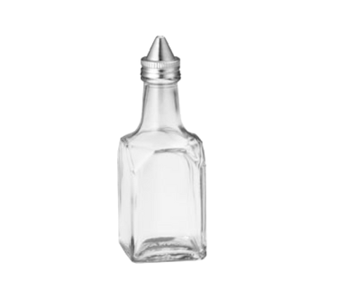 Tablecraft 600ST 6 oz. European Collection Clear Glass Oil and Vinegar Cruet Set with Chrome Rack