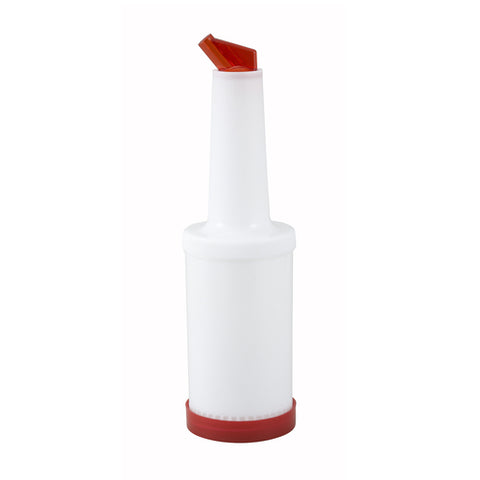 Winco PPB-1R 1 Qt Liquor and Juice Multi-Pour Bottle with Red Spout and Lid