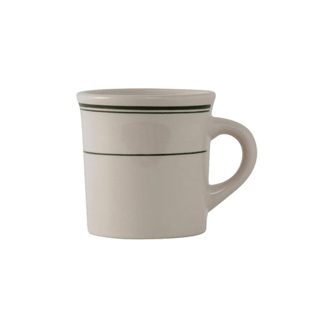 Tuxton China TGB-038 Green Bay 9 oz. Eggshell Canton Mug with Green Bands