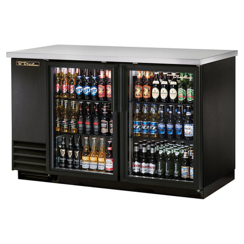 TBB-2G-HC-LD True 59" Black 2-Section Back Bar Refrigerator w/ Glass Doors