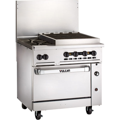 Vulcan 36S-2B24CBN 36 in Natural Gas Range with 2 Open Burners, 24 in Charbroiler and Standard Oven Base
