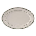 TGB-012 Tuxton Green Bay 10-1/2" x 7-3/8" Eggshell Wide Rim Oval China Platter w/ Green Bands-Tuxton China