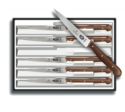 Victorinox 5.2000.12-X4 Steak Knife Set, Spear Tip Blades, Rosewood Handles