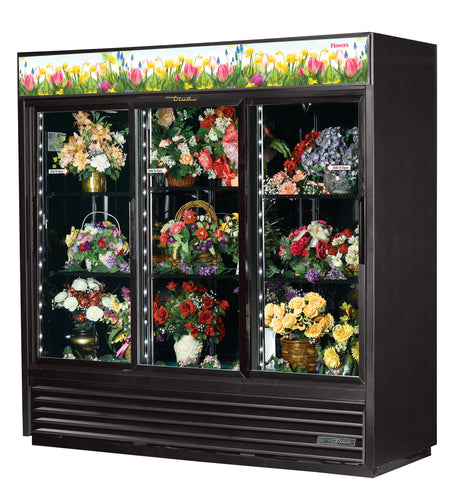 True Manufacturing GDM-69FC-HC-LD 3-Door Sliding Glass Floral Merchandiser Refrigerator with Hydrocarbon Refrigerant and LED Lighting