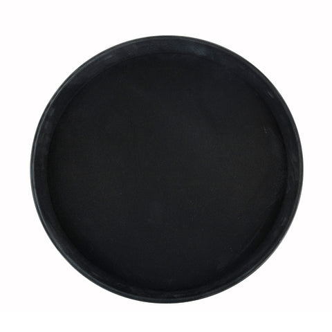 Winco TRH-14K Easy-Hold 14" Round Rubber-Lined Black Plastic Serving Tray
