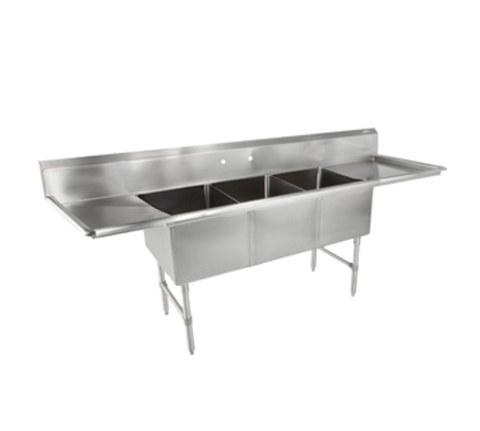 3B16204-2D24-X John Boos 3-compartment, 99-1/4"W, 24" left & right drainboards