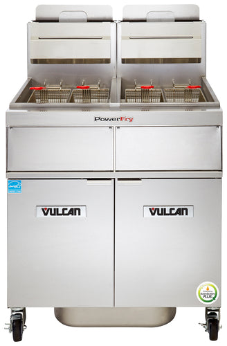Vulcan 2TR45AF PowerFry3 2-Unit Natural Gas Floor Fryer System with Solid State Analog Controls and KleenScreen Filtration, 140,000 BTU