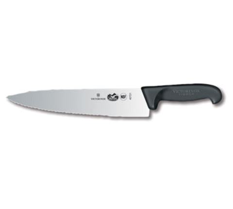 Victorinox 5.2033.25B - 10" Wavy/Straight Edge Chef's Knife with Black Fibrox Pro Handle, NSF
