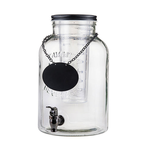 TableCraft 10090 Industrial Collection 2-Gallon Glass Beverage Dispenser with Infuser and Ice Core