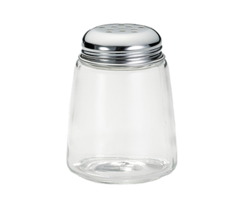 Tablecraft 261 8 oz Glass Cheese Shaker with Chrome-Plated Perforated Top