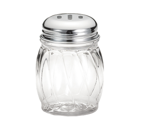 Tablecraft Products 260SL 6 oz Swirled Glass Cheese Shaker with Chrome Plated Slotted Top