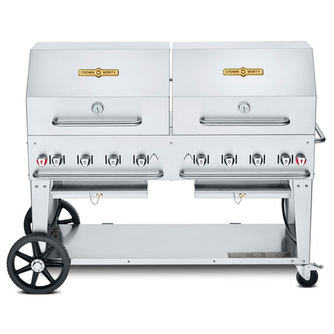 Crown Verity CV-MCB-60RDP-LP 60 in Mobile Liquid Propane Outdoor Charbroiler with Roll Domes