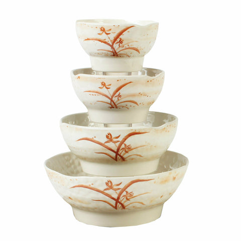 3704 Thunder Group 10 Oz. Gold Orchid Melamine Wave Rice Bowl