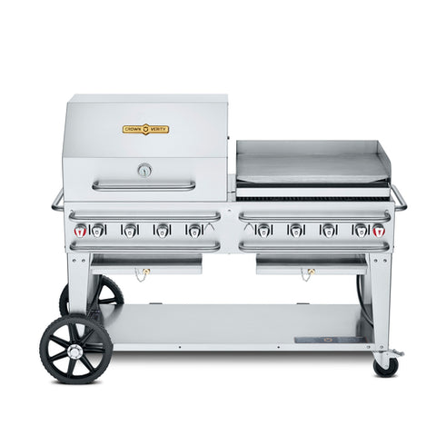 CV-RCB-60RGP-SI50/100 Crown Verity 60" Pro Series Grill Includes Roll Dome , Pro Griddle, Under Shelf, LP