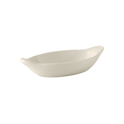 Tuxton China BEN-045 DuraTux 4-1/2 oz. American White/Eggshell Oval Welsh Rarebit