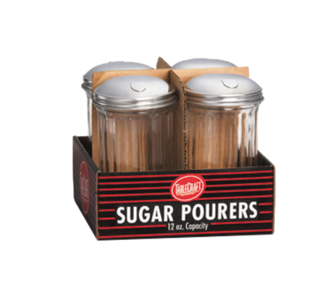 C57S-4 Tablecraft 12 Oz. Fluted Glass Sugar Pourer w/ Side Flap Top