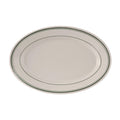 TGB-034 Tuxton Green Bay 9-3/8" x 6-1/2" Eggshell Wide Rim Oval China Platter w/ Green Bands-Tuxton China