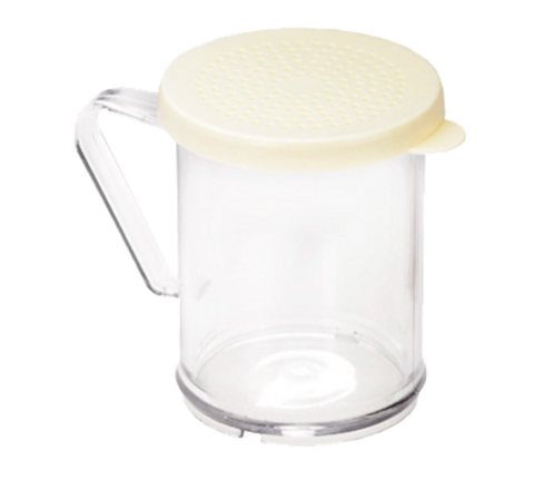 TableCraft 166A 10 oz. Polycarbonate Dredge Shaker with Beige Lid for Salt and Ground Pepper