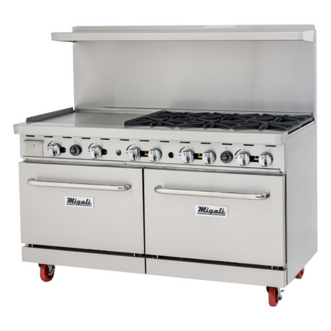 C-RO6-24GL-LP Migali 60" 6-Burner 24" Griddle Range w/ (2) Ovens - LP