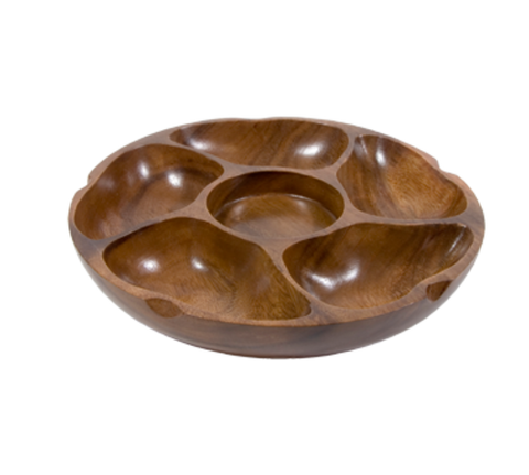 Town Food Service 51305 12" 5-Compartment Carved Wooden Pu-Pu Platter