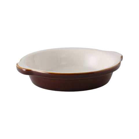 B1N-2003 Tuxton 20 Oz. Caramel/Eggshell Round China Au Gratin Dish