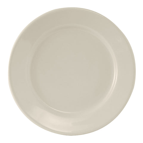 Tuxton China TRE-052 10" Round Wide Rim China Plate, American White/Eggshell