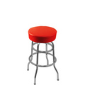 SL2129-RED Oak Street Red Vinyl Swivel Bar Stool w/ Round Seat & Double Ring Base-OAK STREET MANUFACTURING