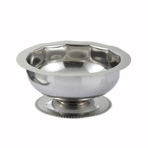 Winco SD-5 5 oz. Stainless Steel Sherbet Dish with Paneled Design and Gadroon Edge Footed Base