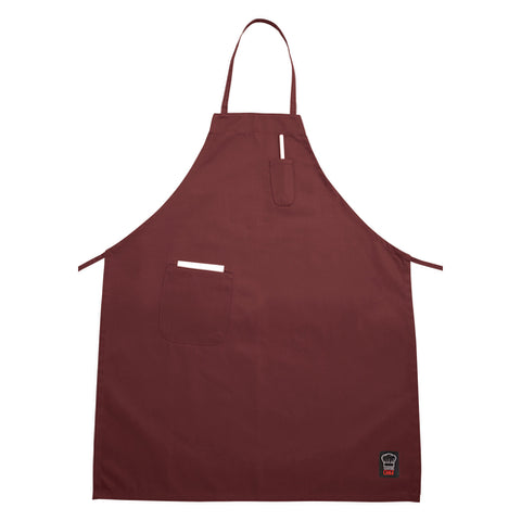 BA-PBG Winco Burgundy Full-Length Bib Apron w/ Pocket