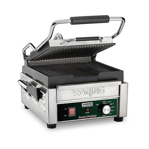 WPG150B Waring 9-3/4" x 9-1/4" Grooved Top & Bottom Panini Sandwich Grill