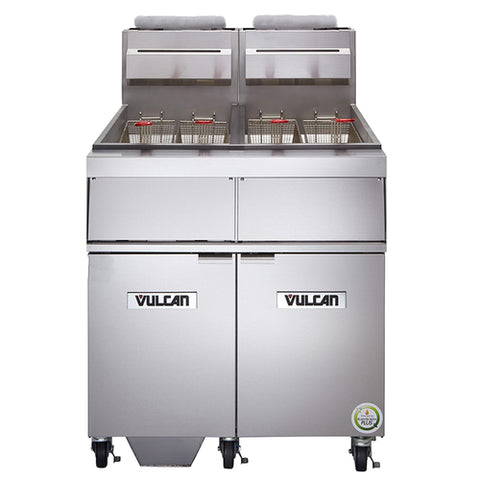 Vulcan 2GR45MF-1 Dual-Vat Natural Gas Floor Fryer System with Millivolt Controls and KleenScreen Filtration
