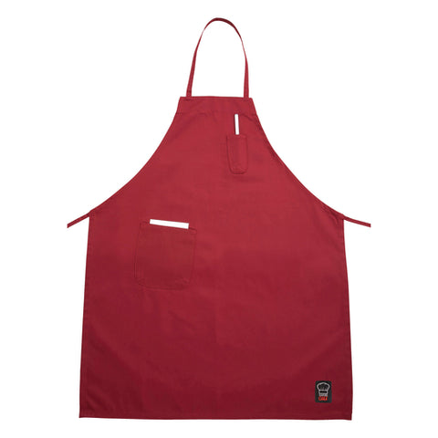 BA-PRD Winco Red Full-Length Bib Apron w/ Pocket