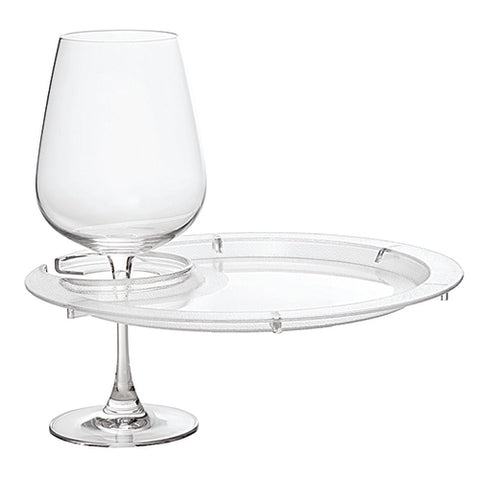 Franmara 8069-BU 9" Clear Acrylic Round Party Plate with Built-In Stemware Holder