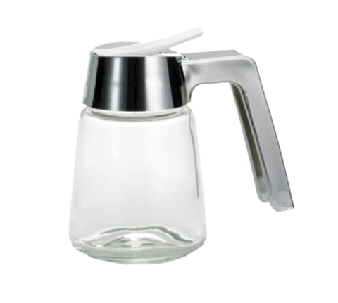 1270 Tablecraft 8 Oz. Modern Glass Syrup Dispenser w/ Chrome Plated ABS Top