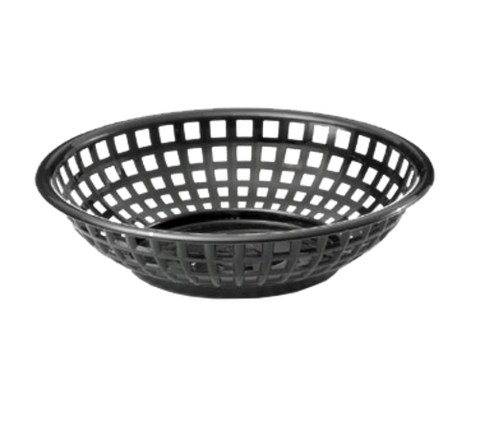 TableCraft 1075BK 8" x 2" Black Round Plastic Serving Basket