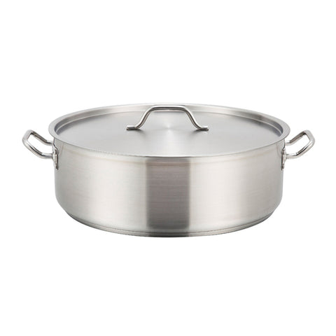 SSLB-25 Winco 25 Qt. Stainless Steel Brazier w/ Lid-WINCO