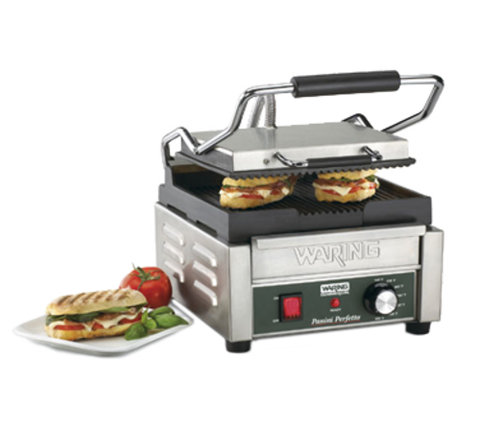 WPG150 Waring 9-3/4" x 9-1/4" Grooved Top & Bottom Panini Sandwich Grill-Waring