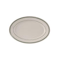 TGB-033 Tuxton Green Bay 7" x 4 5/8" Eggshell Wide Rim Oval China Platter w/ Green Bands-Tuxton China