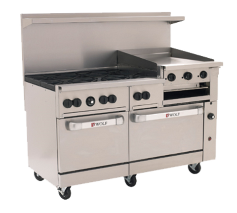 C60SS-6B24GBN Wolf 60" 6-Burner Range w/ 24" (R) Side Griddle/Broiler & 2 Standard Ovens -NAT-Wolf