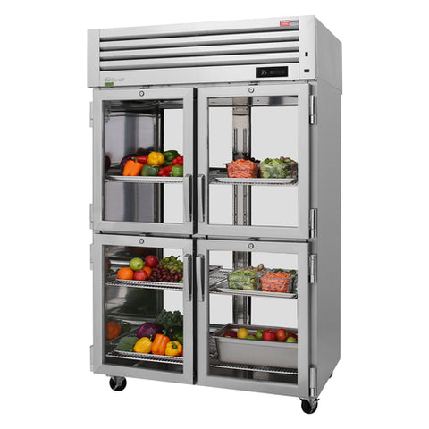 Turbo Air PRO-50-4R-G-PT-N PRO Series 2-Section Pass-Thru Refrigerator with 8 Half Glass Doors, 50 cu. ft.