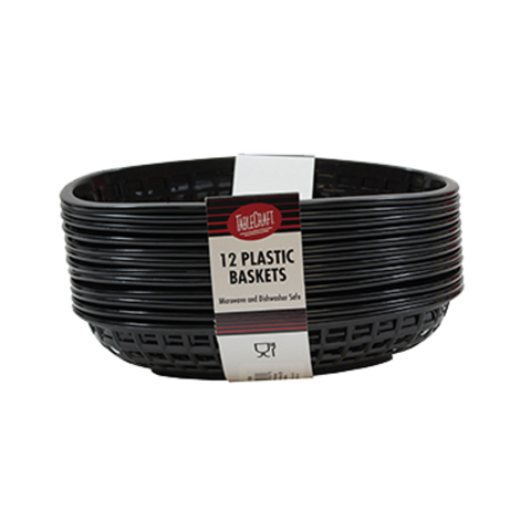 C1074BK Tablecraft 9-3/8" x 6" x 1-7/8" Black Plastic Oval Basket