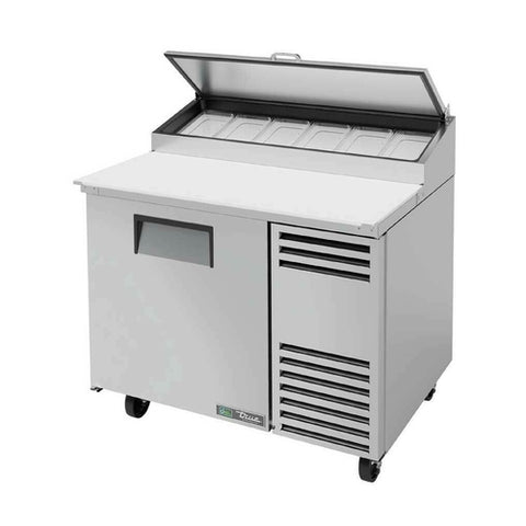 True Manufacturing TPP-AT-44-HC 44" Single-Door Pizza Prep Table with Angled Top and Hydrocarbon Refrigerant