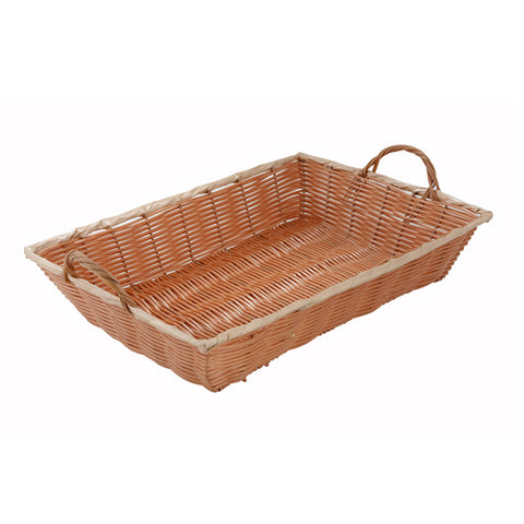 Winco PWBN-16B Natural Woven Rectangular Basket with Handles, 16" x 11" x 3"