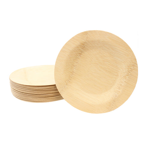 Tablecraft BAMDRP11 11" Round Disposable Bamboo Plate, Natural Finish, 25 Per Pack