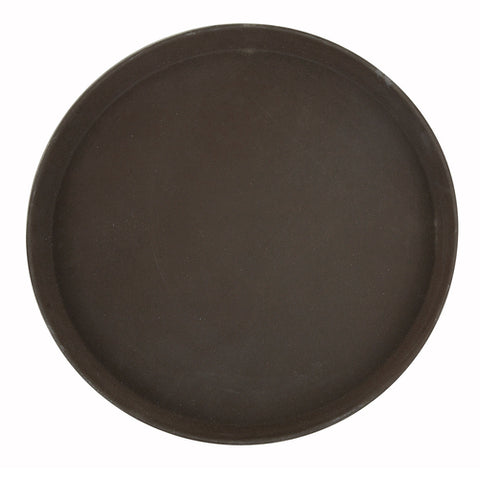 Winco TRH-16 Easy-Hold 16" Round Brown Rubber-Lined Plastic Serving Tray