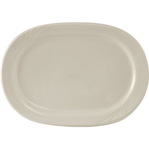 Tuxton China YEH-117 11-3/4 x 8-1/2 Oblong Racetrack Platter, Ceramic, American White/Eggshell