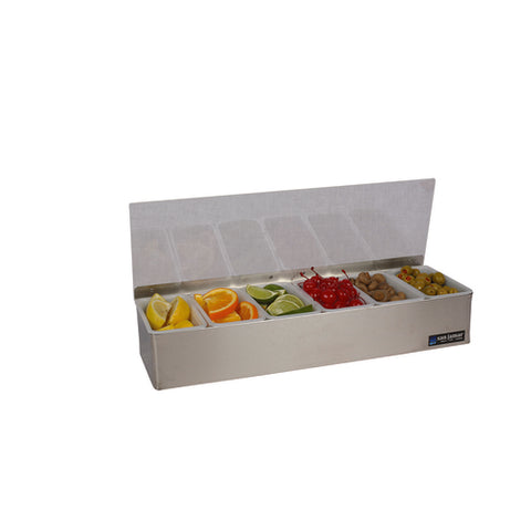 San Jamar B4186L Non-Chilled Stainless Steel 6-Pint Garnish Tray with Lid
