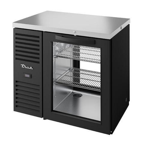 True TBR36-PTSZ1-L-B-G-G-1 36" Pass-Thru Single Zone Back Bar Refrigerator, Black Exterior, Glass Doors