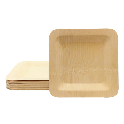 Tablecraft BAMDSP7 7-Inch Square Bamboo Disposable Plates, 25 Per Pack